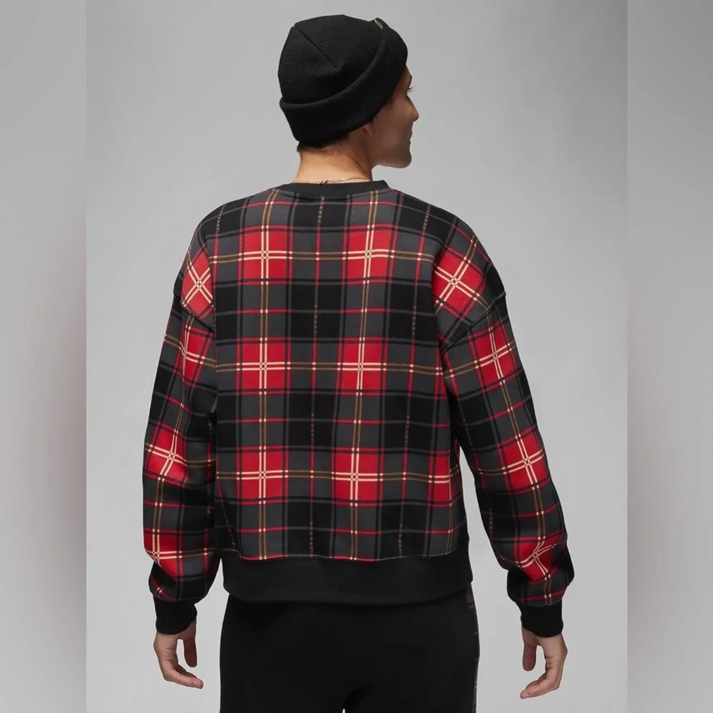 NWT Nike Jordan Brooklyn Plaid Fleece Loose Fit Crew Sweatshirt Women’s - Picture 2 of 7